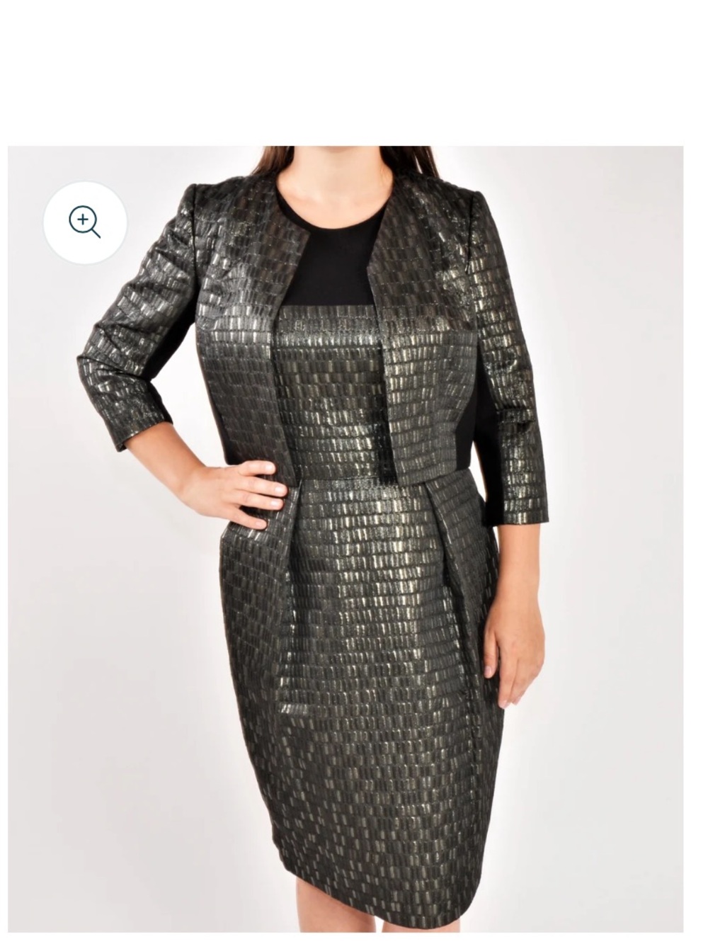 Carmen Marc Valvo Dress Metallic Black Cropped Jacket